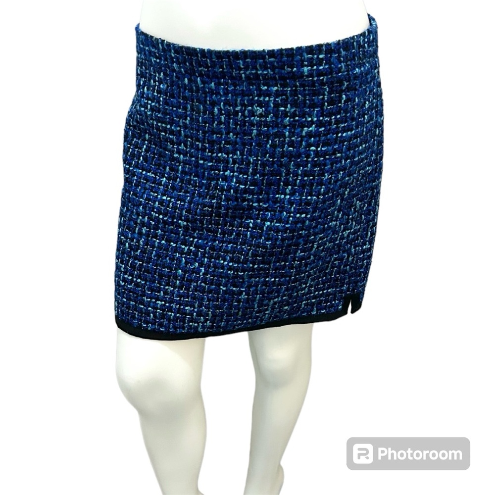 J. Crew Factory Bright Blue & Black Woven Tweed Mini Skirt - Size 6 - Picture 2 of 9